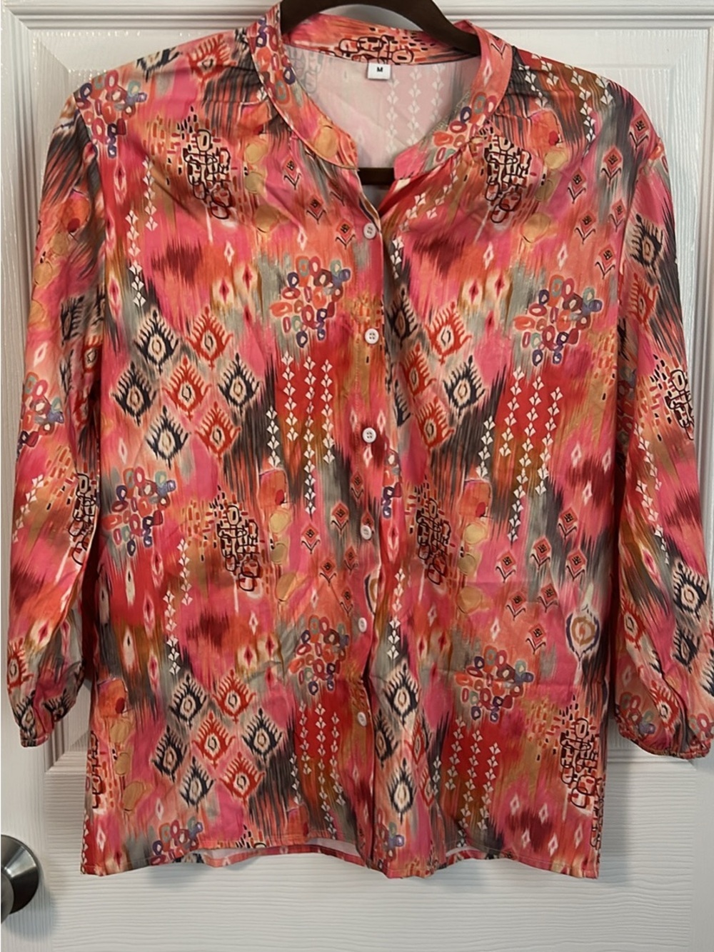Women's Pink Multi-Pattern Button Front Top - Picture 1 of 3
